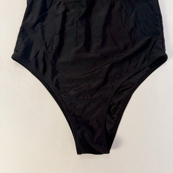 Eomenie Black One Piece Swimsuit Twisted Bust Sheer Panel Detail Size S - Picture 9 of 9